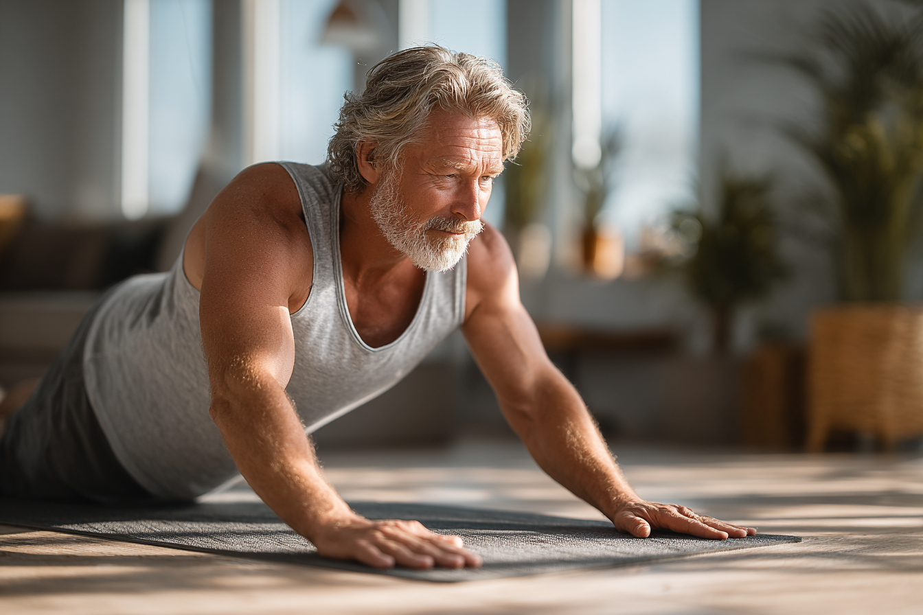 Clasă de yoga cu seniori practicând în grup